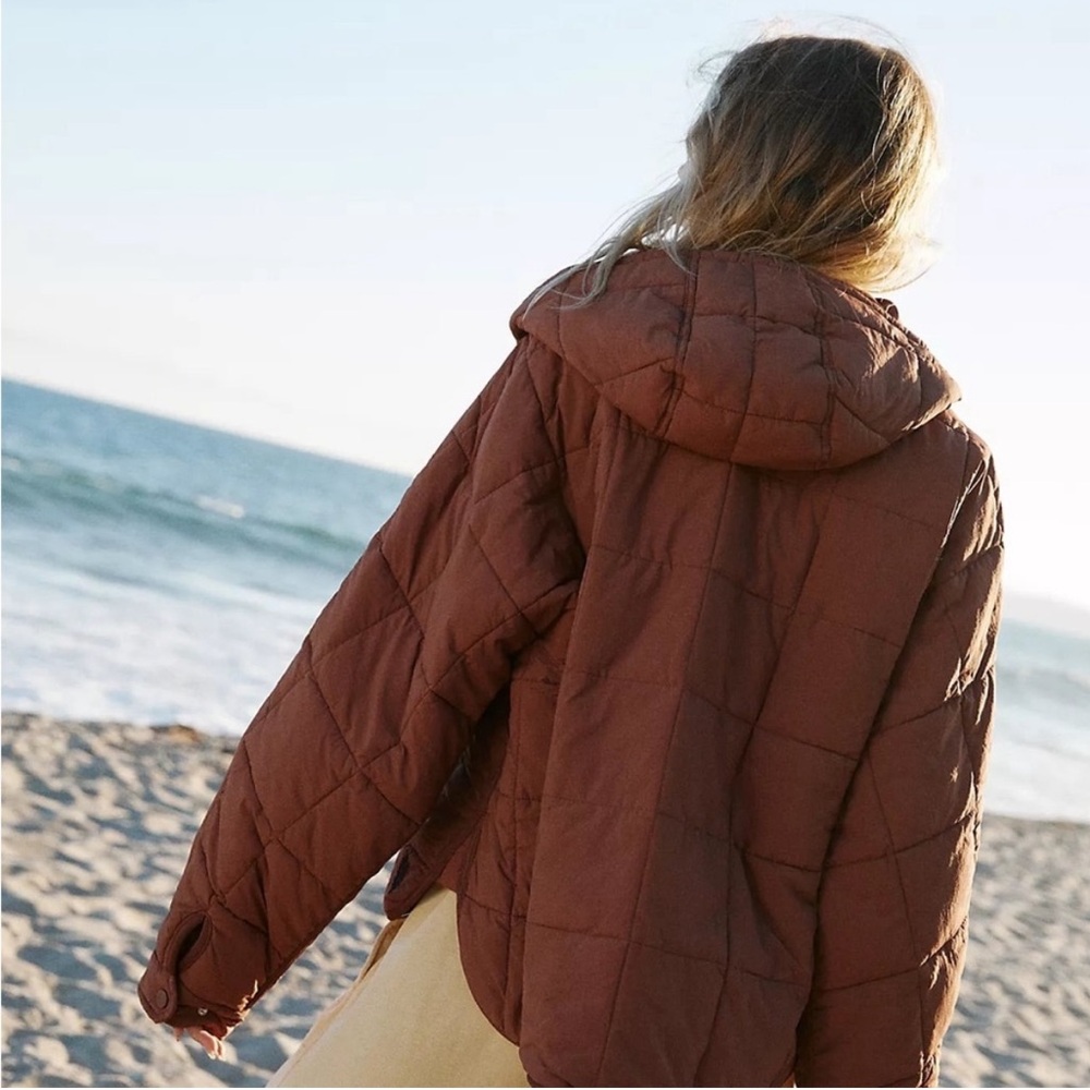 Free People Quilted Hooded Puff Jacket in Rust Brown - Picture 5 of 13